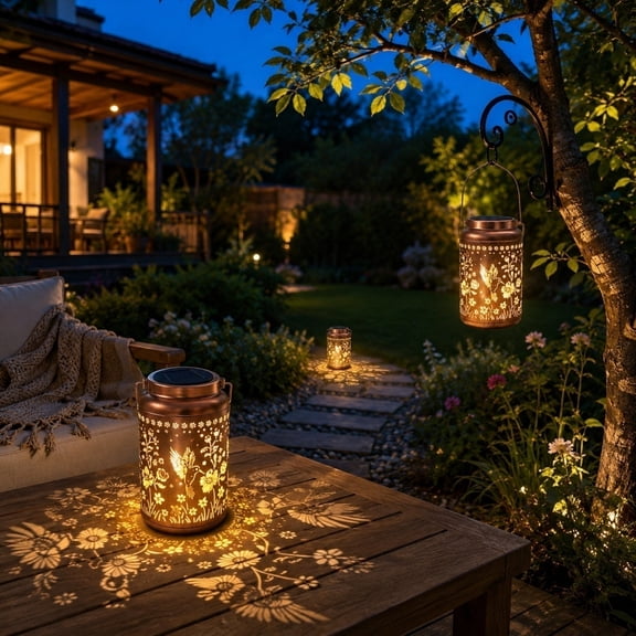 Solar Projection Garden Light, Iron Hollow Hanging Lamp, Waterproof Outdoor Courtyard Decor, Star & Moon Pattern Projector for Patio & Walkway, Auto On/Off Dusk to Dawn​