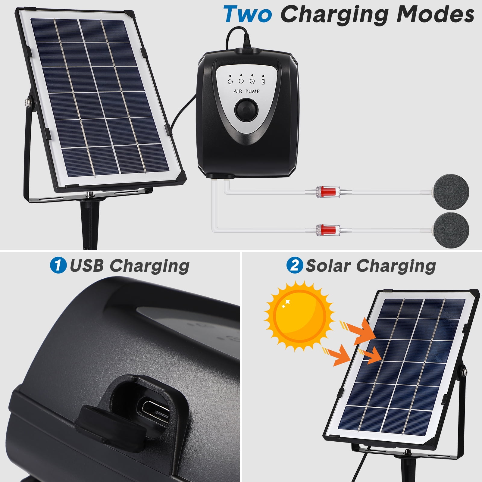 Solar Pump Fish Tank Aerator Oxygenation Device Indoor Outdoor Pond Air Pump