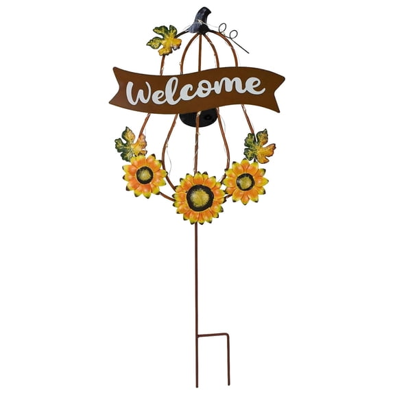 Solar Pumpkin Garden Stakes Lights - Fall Decorations Metal Pumpkin Yard Signs for Harvest Thanksgiving, Outdoor Pathway Decor