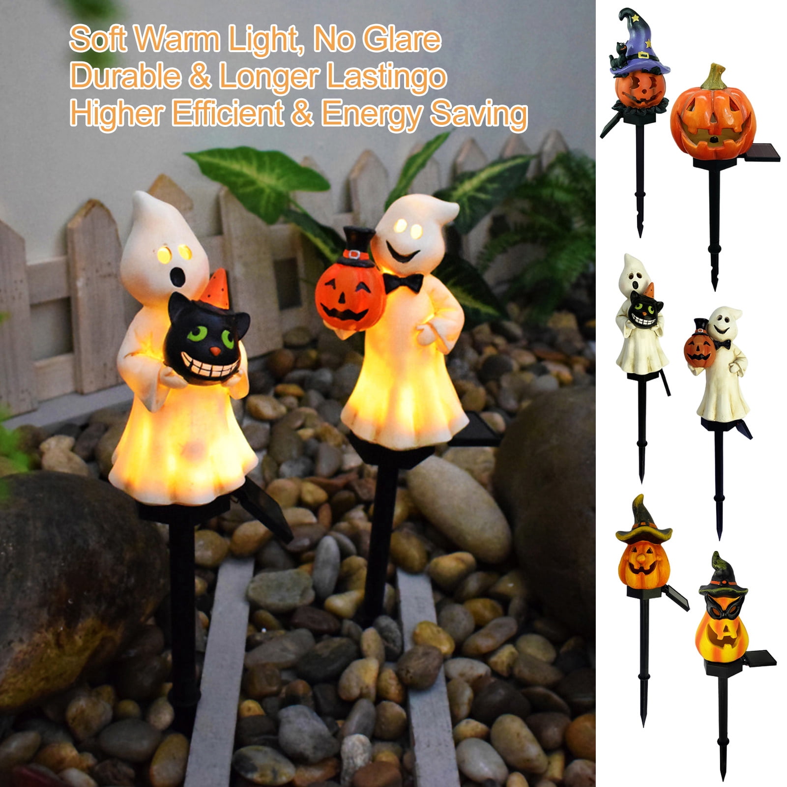 Solar Pumpkin Lantern Waterproof Pathway Ghost Pumpkin LED Light Resin ...