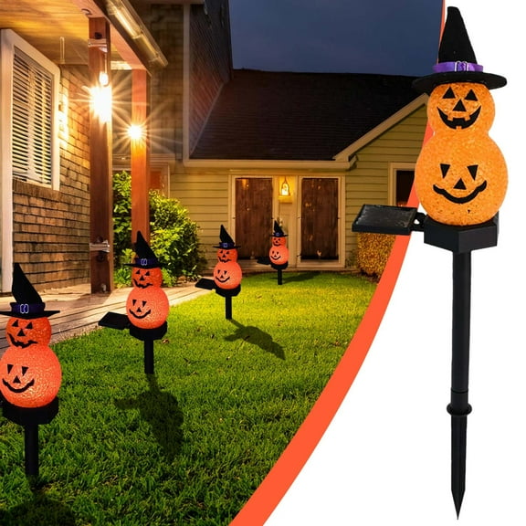 Solar Pumpkin Lights for Halloween Decorations, Outdoor Waterproof Led Auto On/Off, Garden Stakes for Pathway & Yard Ambiance