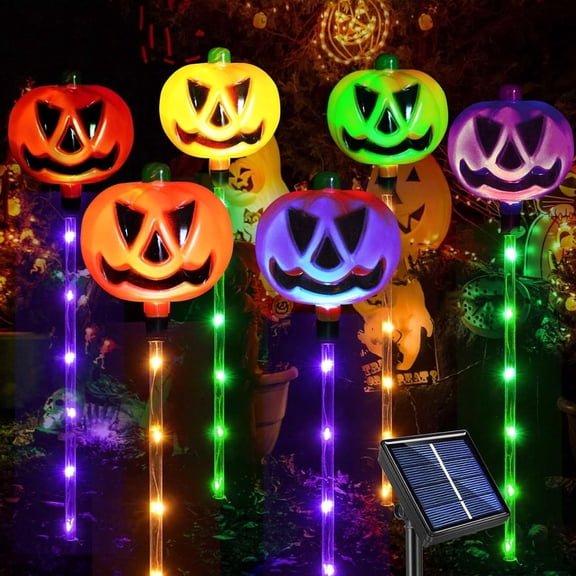 Solar Pumpkin Path Lights Set Of 2 For Halloween Garden Decoration Plastic Orange