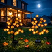 Solar Pumpkin Stake Lights 2 Pack,40LED IP65 Waterproof Halloween Outdoor Decor with Steady & Flash Modes, Solar Garden Yard Lawn Lights