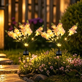 Maspost Solar Pink Violet Garden Stake Lights, 2 pack 6-Head LED Warm White Outdoor Flower Lights for Yard, Lawn, Patio