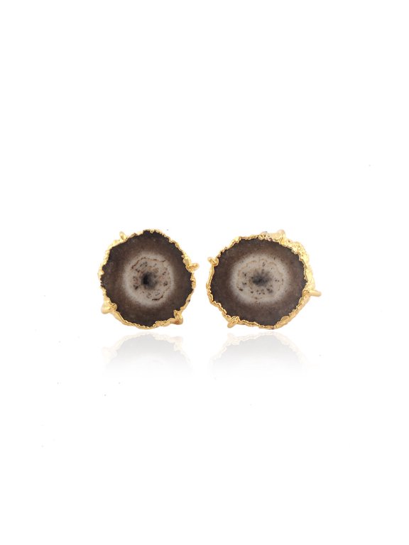 Solar Quartz Gemstone Gold Plated Back Push Stud Earring for Eangagement Gift