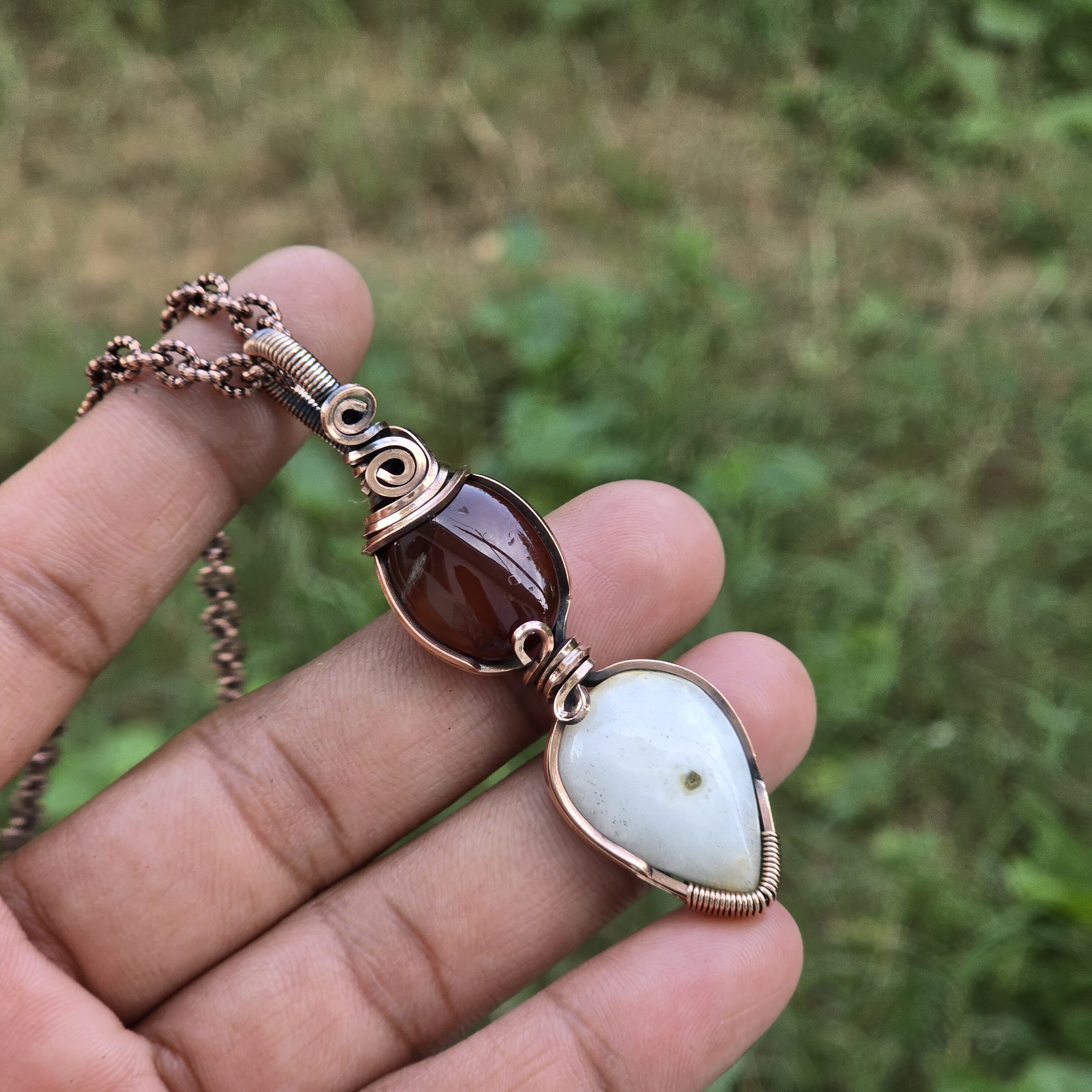 Solar Quartz Gemstone Handmade Copper Wire Wrap Chain Pendant 2.75 ...