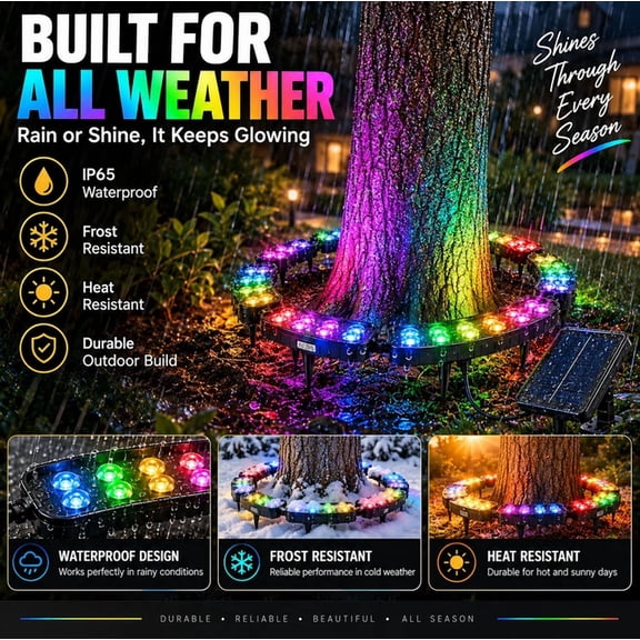 Solar RGB Landscape Ring Light, Modular 360 Degree Tree Ring Lighting, Solar Powered Ground Stake RGB LED Light, Waterproof Outdoor Yard Landscape Decor Light for Patio Holiday Party (6PCS)