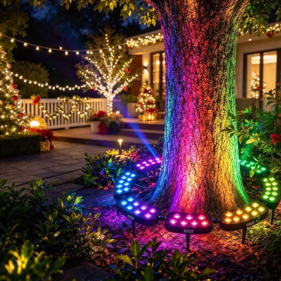 Solar RGB Tree Ring Light, 360 Degree Surrounding Tree Uplighting, Modular RGB Glow Light for Yard Trees Outdoor Ambience Decor,6PCS
