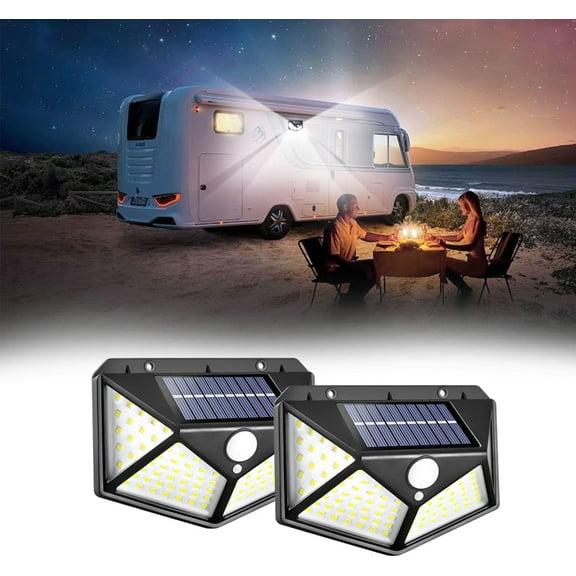 Solar RV Porch Light - Motion Activated, Waterproof Exterior RV Awning Lights for Camper, Motorhome, Travel Trailer (2 Pack)