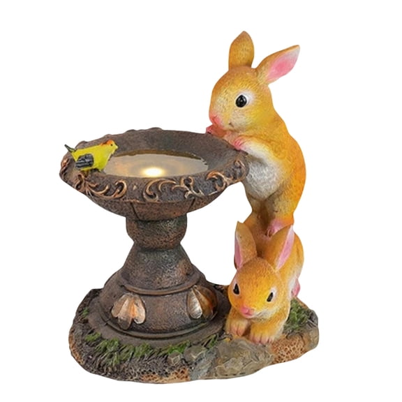 Solar Rabbit Bird Bath for Garden Rustic Bunny Statue with Solar Light Outdoor Resin Sculpture for Patio, Lawn, Christmas Decor 8.53.58.5 Inches 1 Piece