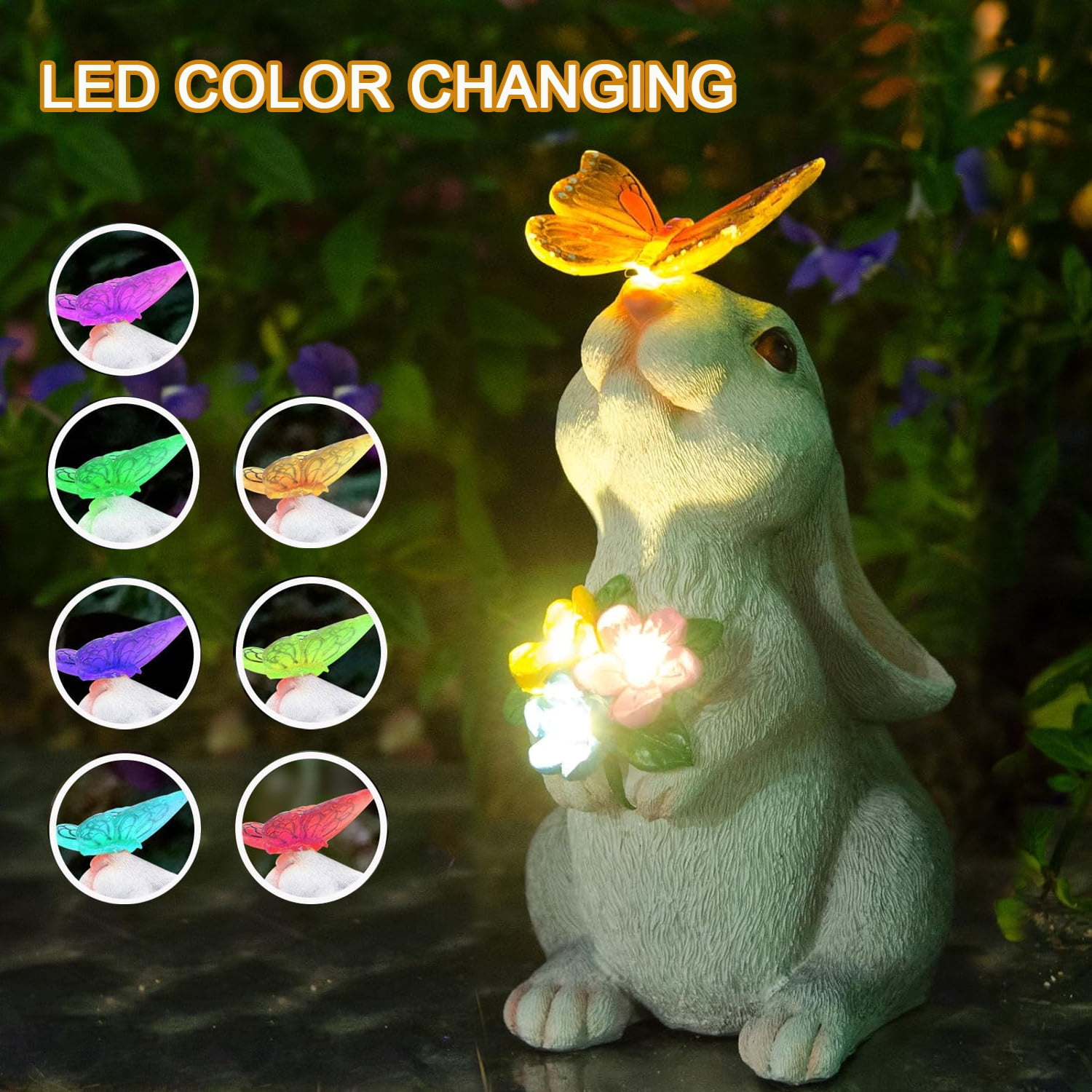 Solar Rabbit Statue Garden Decor Waterproof Yard Decoration for Outside Led  Bunny Figurine Light Color Changing, Home Thanksgiving Gifts, image size:1500x1500