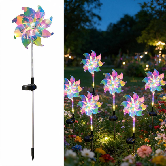 Solar Rainbow Wind Spinner Stake Light, 30.7inch Color Changing LED Waterproof Outdoor Garden Yard Pathway Decor Lamp