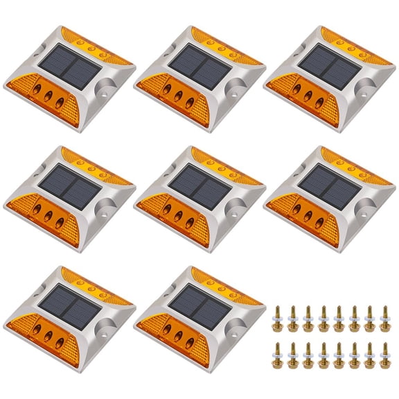 Solar Raised Pavement Marker High Brightness IP68 Waterproof Solar Powered Reflector Road Solar Blinker Light for Anti-diecast Aluminum Protruding Signs Warning 8PCS (White)
