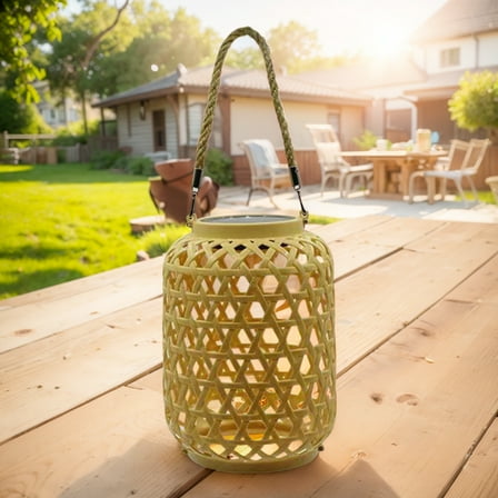 Solar Rattan Lantern Waterproof Outdoor Hanging Light With Handle Solar Rattan Lantern (1PC)