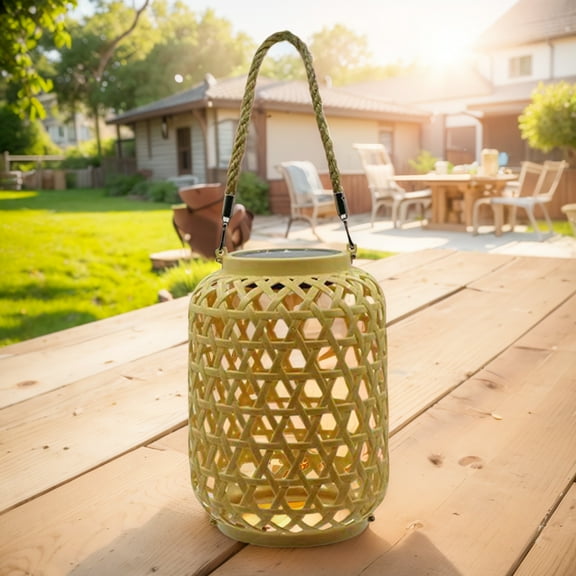 Solar Rattan Lantern Waterproof Outdoor Hanging Light With Handle Solar Rattan Lantern (1PC)