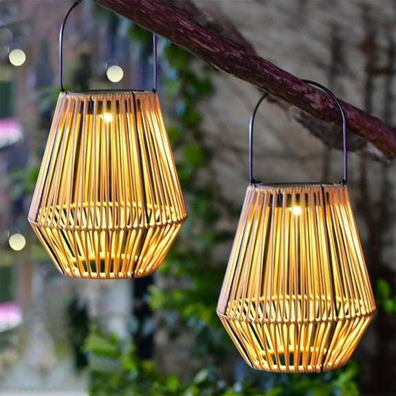 Solar Rattan Outdoor Hanging Garden Lights, Waterproof Solar Powered Lantern Lamps, Warm Decorative LED Lights for Patio, Balcony, Yard, Tree & Garden Decor, Eco-Friendly Outdoor Ambient Lighting, A