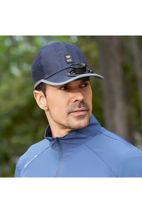 Solar Rechargeable Baseball Cap, USB & Solar Powered Fan Hat, 3-Speed Adjustable Hiking Fishing Heat Relief navy blue hat