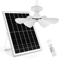 thumbnail image 1 of Solar Rechargeable Ceiling Fan with Light, 25W Solar Panel Powered Small Hanging Fan with 32Wh/10000mAh Battery Backup for Gazebo, Chicken coop, Greenhouse with Remote Control, Adjustable Light, 1 of 7