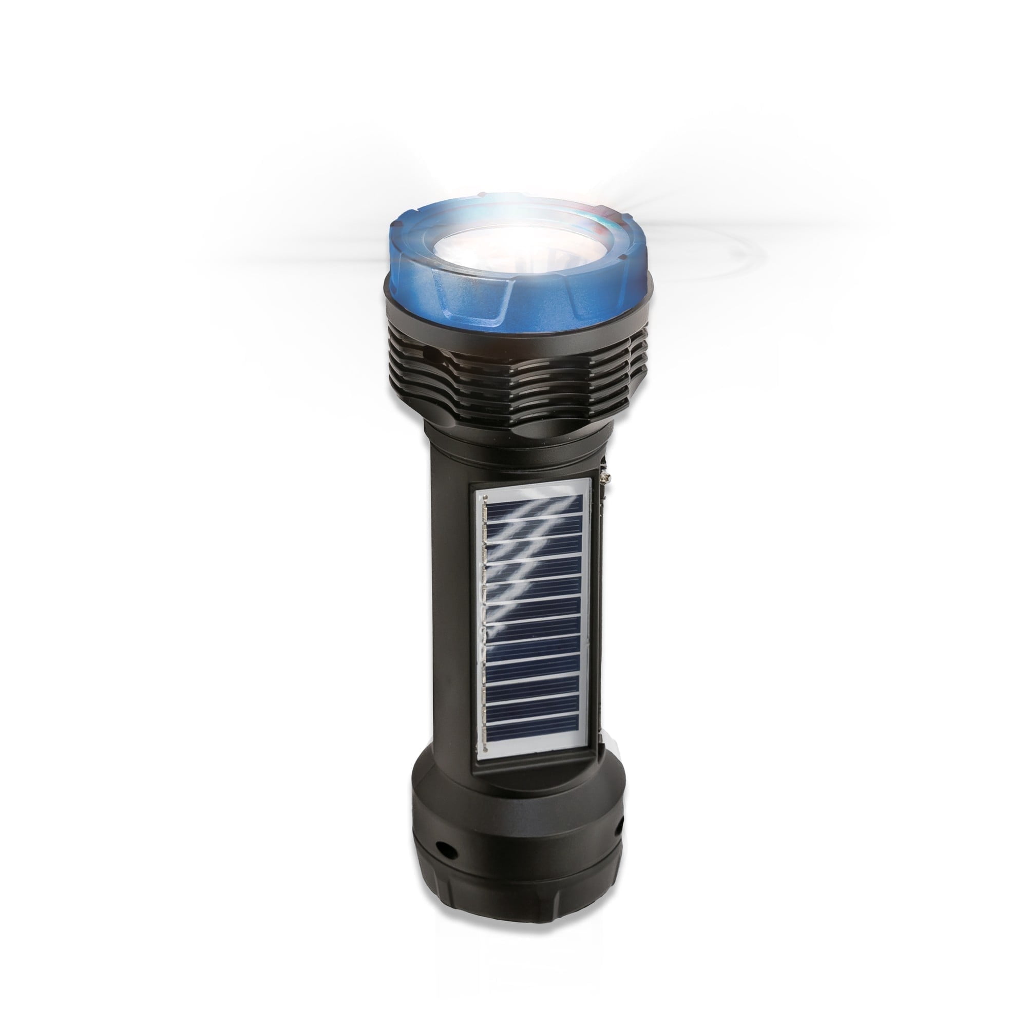 Audiobox FSL-200 Solar Rechargeable Flashlight with Bluetooth Speaker, FM Radio, TWS, and LED Light – Portable for Camping, Hiking, Travel Blue