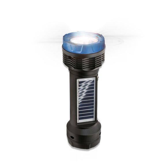 Audiobox FSL-200 Solar Rechargeable Flashlight with Bluetooth Speaker, FM Radio, TWS, and LED Light – Portable for Camping, Hiking, Travel Blue