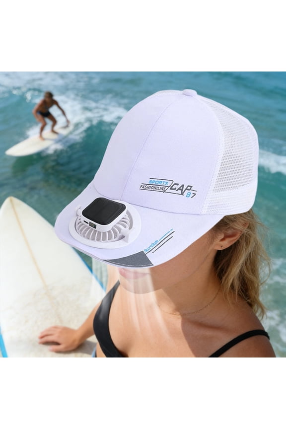 Solar Rechargeable Fan Hat, Semi Mesh Extended Brim Sun Protection, Breathable Unisex Summer Baseball Cap, Hat for Outdoor Hiking Fishing Sun Protection