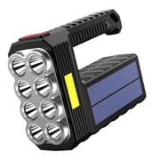 Solar Rechargeable Flashlight, 8-LED Bright Lumens Spotlight with COB Sidelight, Handheld, Solar Charging, USB Port, Water-Resistant for Camping, Home, Emergencies