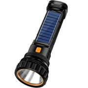 Solar Rechargeable Flashlights， Multi Function 1000 Lumens LED  With Emergency Strobe Light and 1200 Mah Battery, Emergency Power Supply and USB Charging Cable, Fast Charging