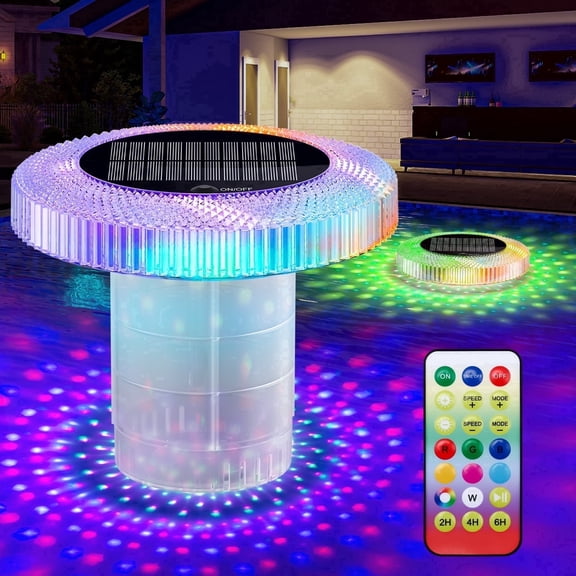 Warmtuyo Solar Rechargeable Floating Pool Lights with Remote Control IP68 Waterproof Chlorine Floater Dispenser for Inground Pool, Bathroom, Bathtub, Pool Party,for 3'' or 1'' Tablets
