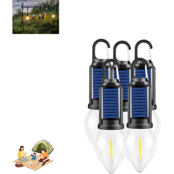 Solar Rechargeable Hooked Camping Light, Solar Tent Lights USB Rechargeable Camping Lights, Camping Lantern Rechargeable Solar, Rechargeable LED Light Bulb(03,5pcs)