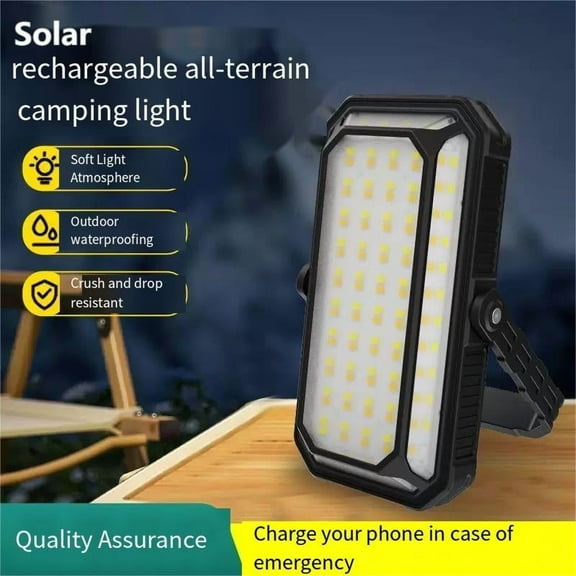 Solar Rechargeable LED 1200 lumen Bright All-Terrain Camping Hiking Fishing Light, Waterproof, strong magnet Drop Resistant, 10000mAh USB Phone Charging, Soft Light Mode