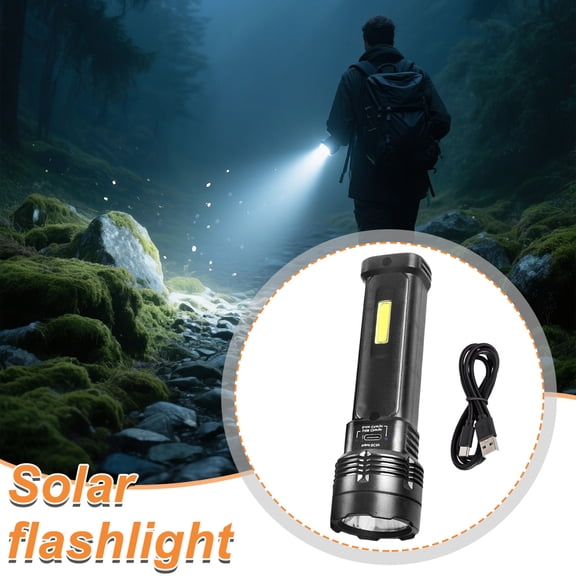 Solar Rechargeable LED Flashlight 20000 Lumens, USB & Solar Dual Charging Waterproof Flashlight with Side COB Light, 3 Modes Bright Handheld Flash Light for Camping Hiking Emergency Survival