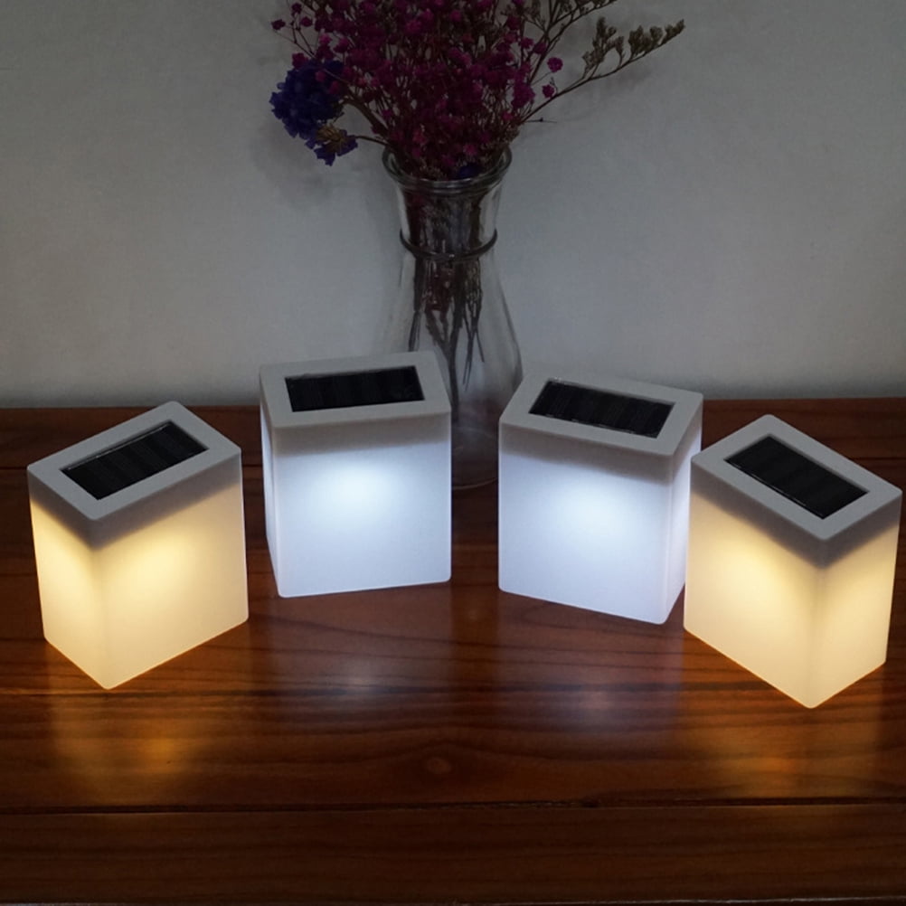 Solar Rechargeable LED Light Outdoor Indoor Waterproof Lamp Garden Bedroom Lamp Camping Outage LED Table Cube Night Light Home Decorative LED Light(White)