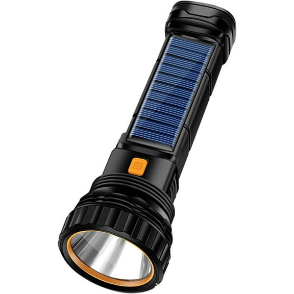 Solar/Rechargeable Multi Function 1000 Lumens LED Flashlight, with Emergency Strobe Light and 1200 Mah Battery, Emergency Power Supply and USB Charging Cable, Fast Charging (1PC)