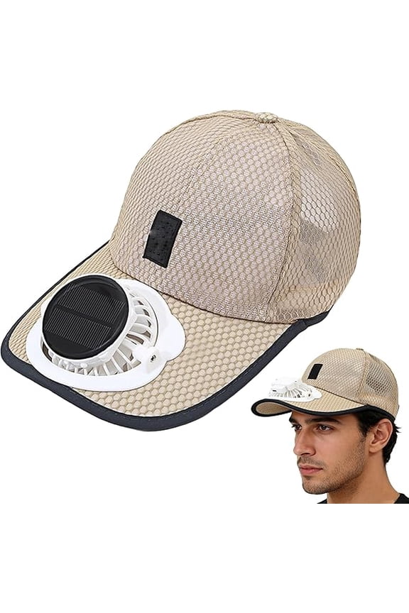 Solar Rechargeable Peak Cap, Solar-Powered Cooling Hat with USB Rechargeable 3-Speed Fan Breathable Mesh Cap for Outdoor(A)