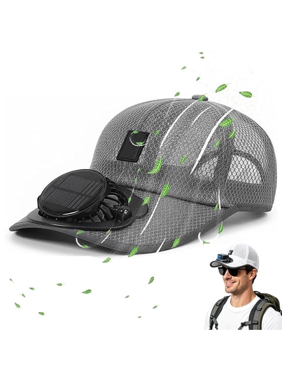 Solar Rechargeable Peak Cap, Solar & USB Powered Cooling Fan Hat with Detachable Adjustable Fan for Fishing, Camping, Beach & Gardening