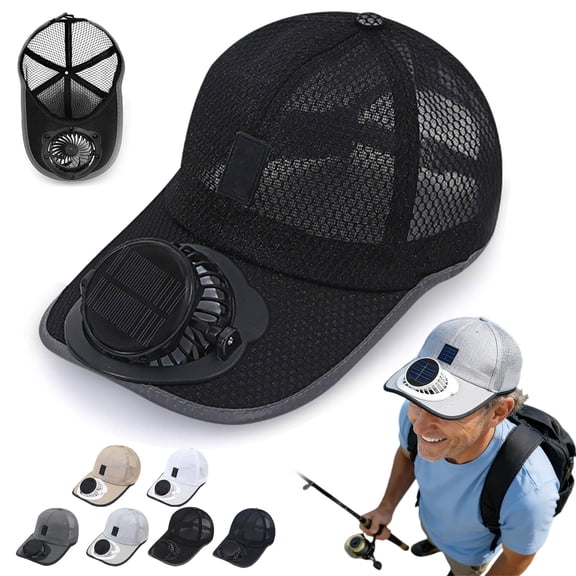Solar Rechargeable Peak Cap, USB & Solar Powered Fan Hat, 3-Speed Adjustable Hiking Fishing Baseball Cap