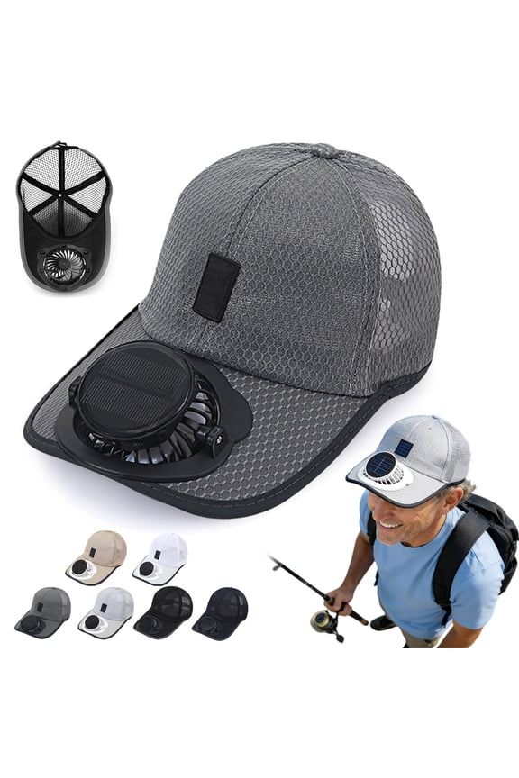 Solar Rechargeable Peak Cap, USB & Solar Powered Fan Hat, 3-Speed Adjustable Hiking Fishing Baseball Cap
