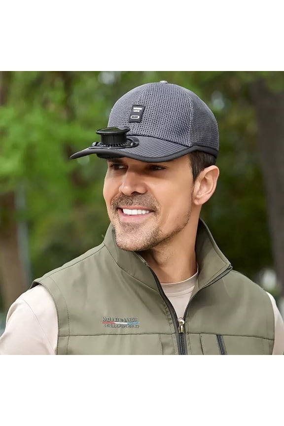 Solar Rechargeable Peaked Cap, USB & Solar Powered Fan Hat, 3-Speed Adjustable Hiking Fishing Baseball Cap, Heat Relief dark gray hat
