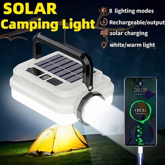 Solar Rechargeable Ultra Bright Flashlight, 3600mAh Lithium Battery, Hidden Hook, 8 Lighting Modes, Portable Torch for Camping, Climbing, Fishing, Great Christmas Gift for Men