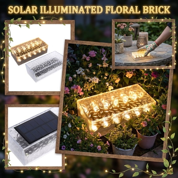 Solar Rectangular Floral Brick Lights Outdoor – Path Lighting,Waterproof LED Landscape Paver Lights for Garden Walkway & Yard