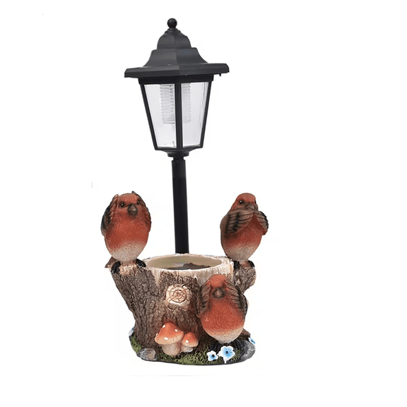 Solar Red Bird Garden Statue with Planter and Lantern, Outdoor Red Bird Figurine Flower Pot Decor with Solar Light, Yard Art Lawn Ornament for Patio, Garden, Pathway, Outdoor Home Decoration