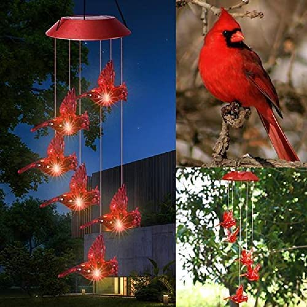 Solar Red Bird Wind Chime, Solar-Powered Mobile Hanging Patio Lights ...