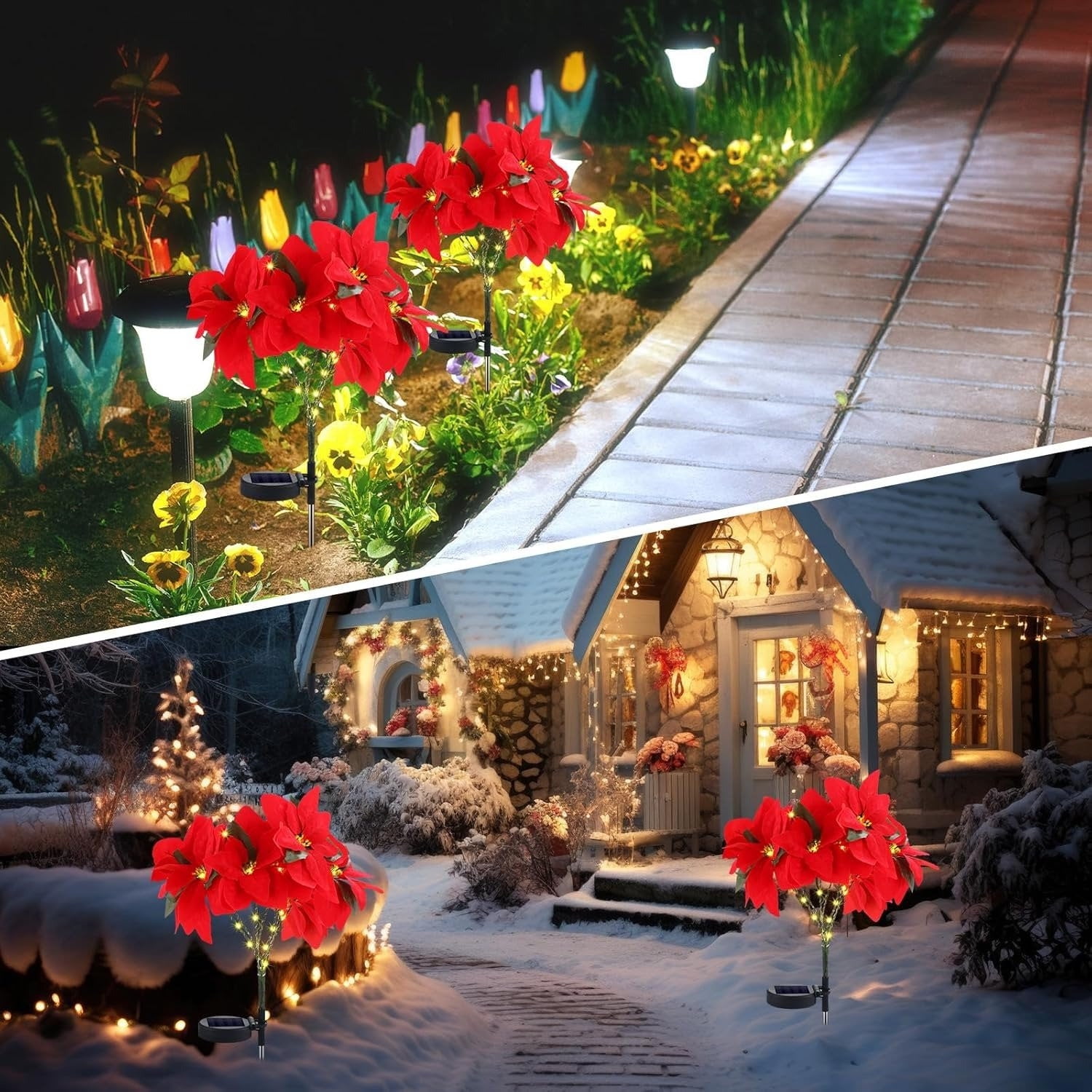 Solar Red Flower Light LED Color Changing Ground Stake Light for Garden