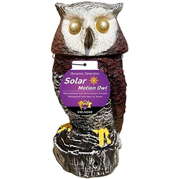 Solar Red Owl with Flashing Eyes, Rotating Head, Hooting, Motion Detector and Silent Mode, Plastic Owl Garden Sculpture, Garden Decoration$$Garden & Patio