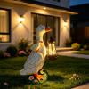 Solar Resin Duck Figurines, Auto Charging Illuminated Design, Weatherproof Lifelike Sculpture, Light Up Landscape Ornament for Backyard Lawn Patio and Independence Day Night Decor