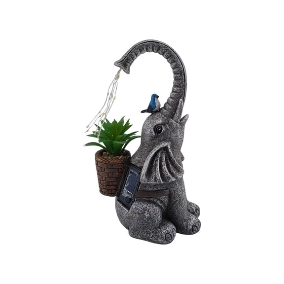 Solar Resin Elephant With Succulent Watering Can Light, Garden Patio Yard Decor, Automatic Led Night Light