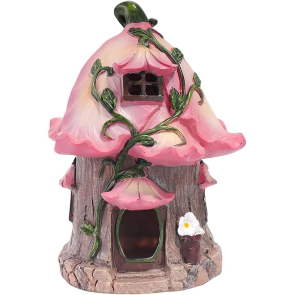 Solar Resin Fairy House 4.5x4.3x6.4 Inch Waterproof for Garden Decor