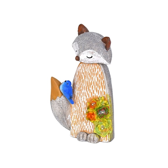 Solar Resin Fox Garden Statue with Automatic Solar LED Light for Courtyard Pathway Patio Decoration Grey