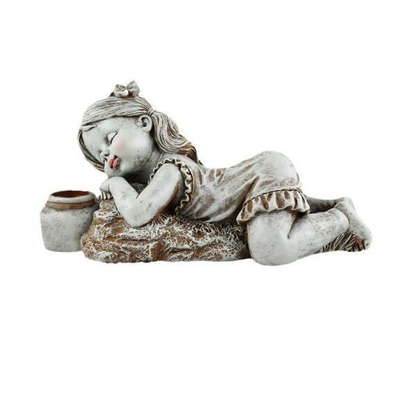 Solar Resin Girl Garden Statue - Handmade, Weatherproof, for Outdoor Gardens, Patio & Memorial Decoration