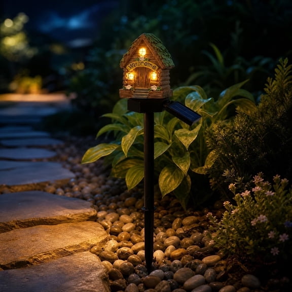 Solar Resin Treehouse Lights, Fairy Garden Lights for Home Decor, Outdoor Decorative Stakes Treehouse Solar Powered LED Landscape Lighting for Lawn, Walkway, Patio, Yard